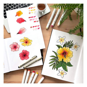 Floral alcohol marker artwork created on Ohuhu marker paper