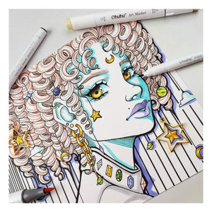 Detailed mixed-media illustration outlined with Ohuhu fineliner pens