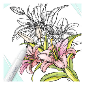 Floral line art showing fine and bold Ohuhu fineliner strokes