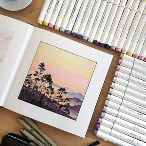 Landscape artwork created with Ohuhu Honolulu B alcohol markers