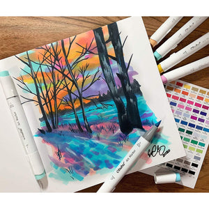 Colourful forest artwork created with Ohuhu Honolulu B alcohol markers