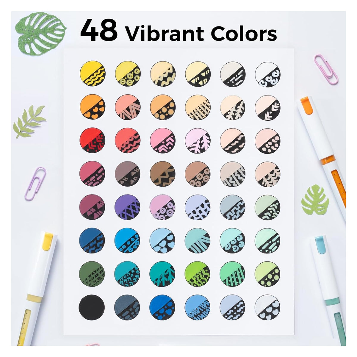 Colour chart for the Ohuhu Kahuku 48-colour acrylic marker set