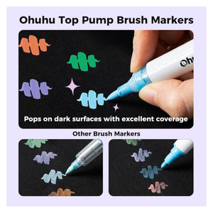 Ohuhu Waikiki top-pump acrylic marker colours shown on a dark surface
