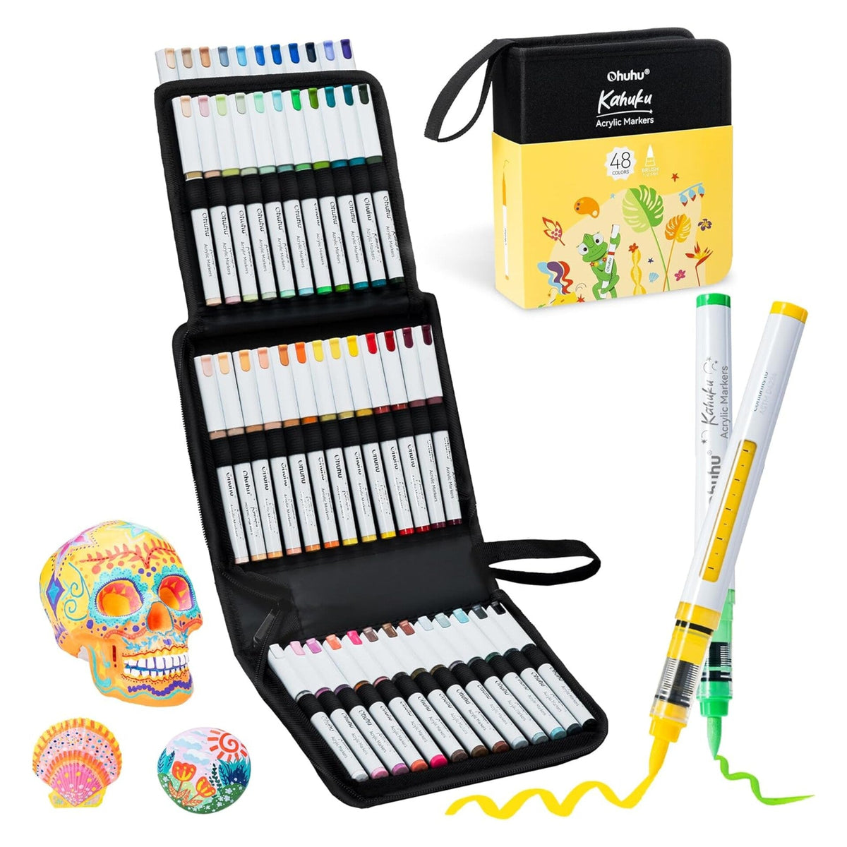 Ohuhu Kahuku 48-colour brush tip acrylic marker set with carrying case
