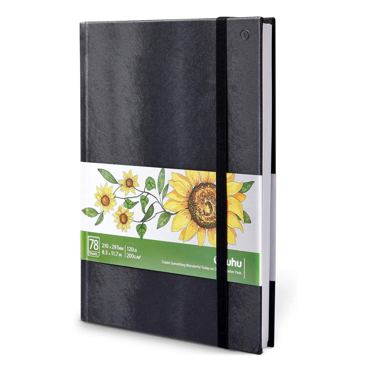 Ohuhu A4 alcohol marker pad with black hard cover and elastic closure