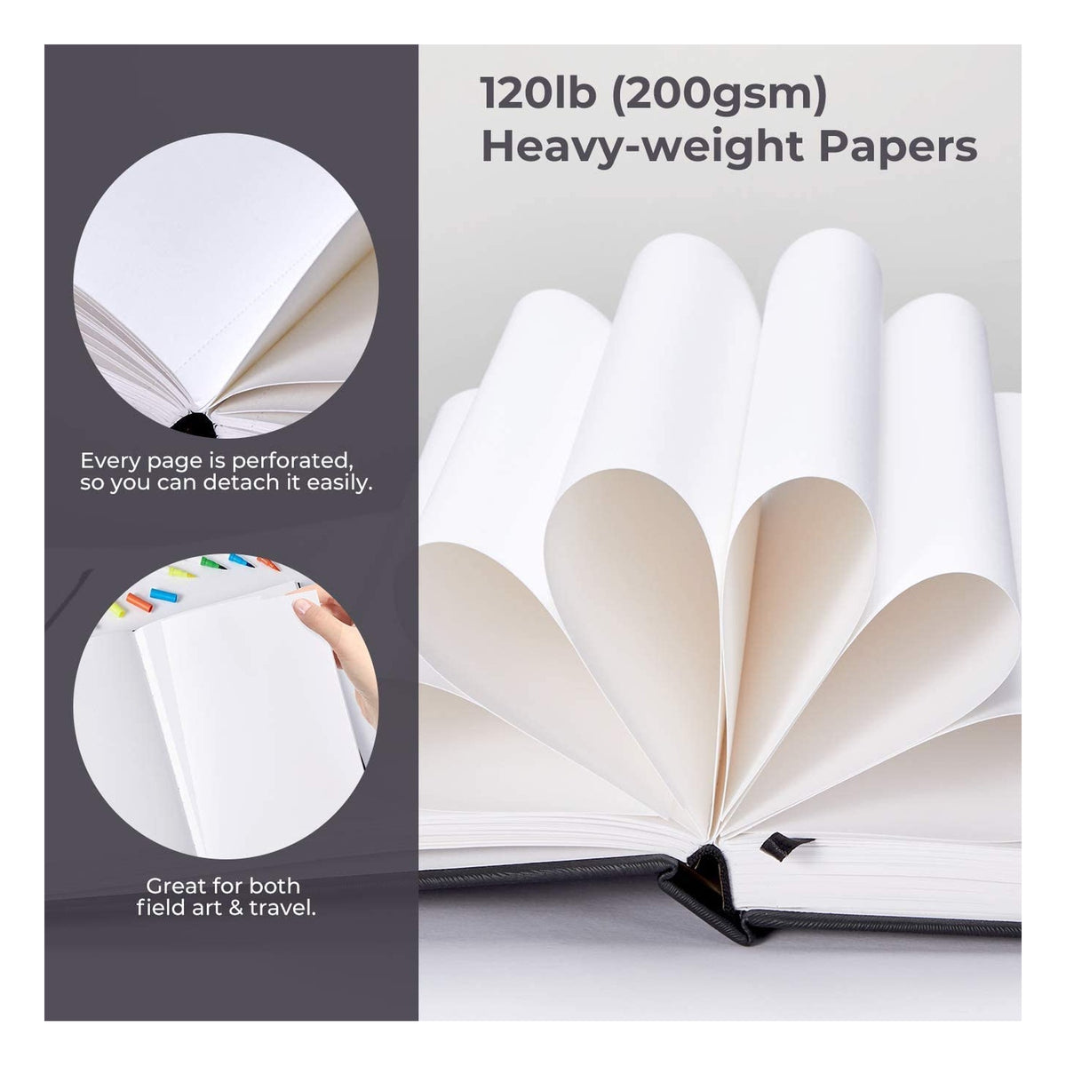 Ohuhu marker pad showing perforated 200 gsm heavyweight paper
