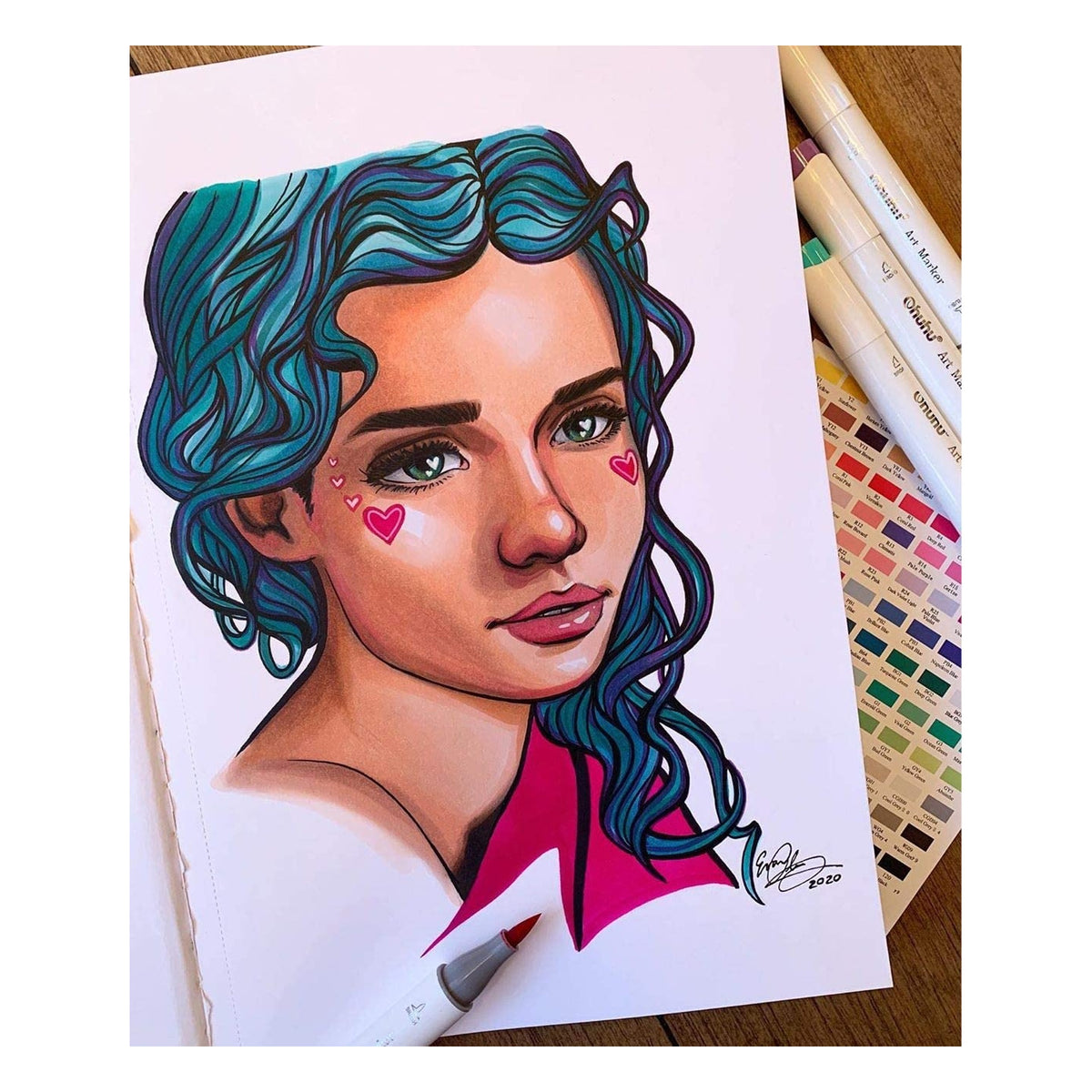 Colour portrait illustration created on Ohuhu marker paper