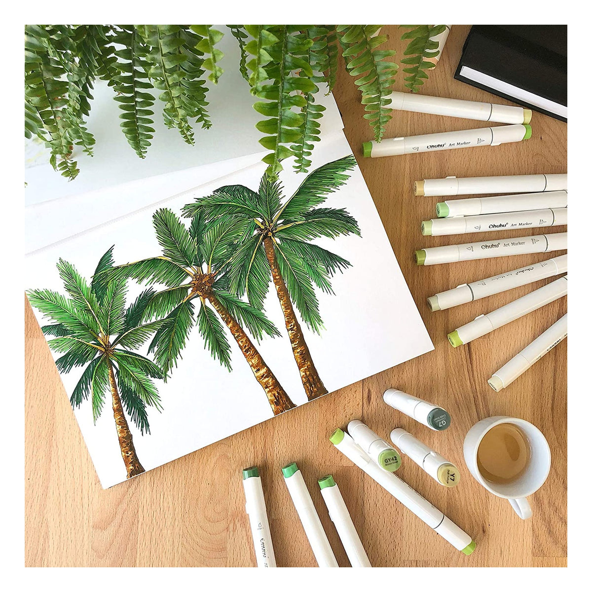 Palm tree alcohol marker illustration created on Ohuhu marker paper