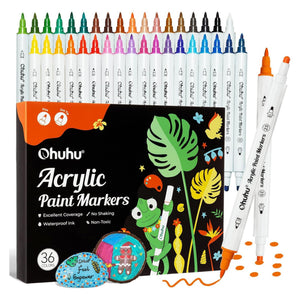 Ohuhu Akaka 36-colour dual tip acrylic paint marker set with fine and dot tips