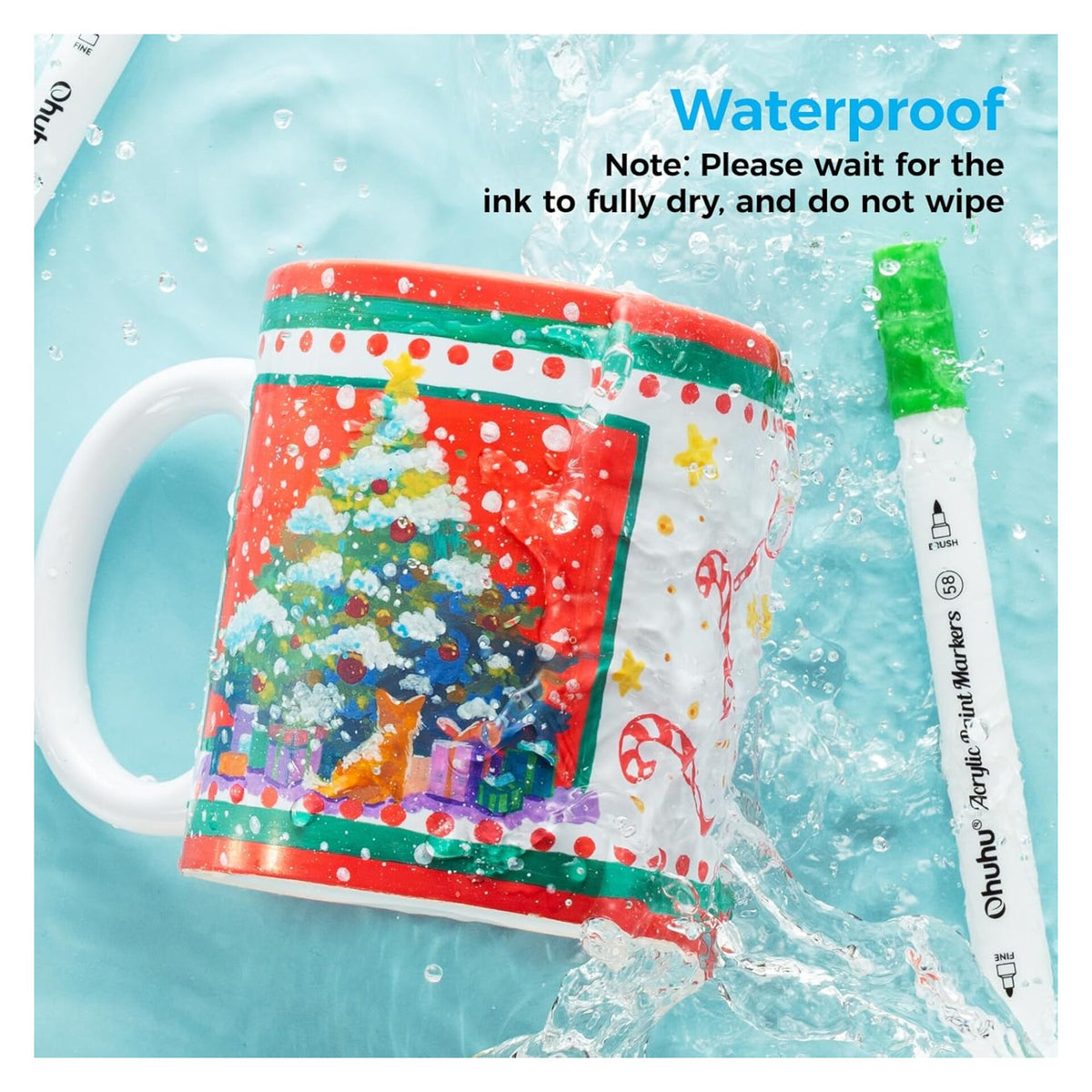 Waterproof acrylic paint marker design shown on a decorated mug