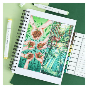 Completed marker artwork displayed on an Ohuhu spiral marker pad