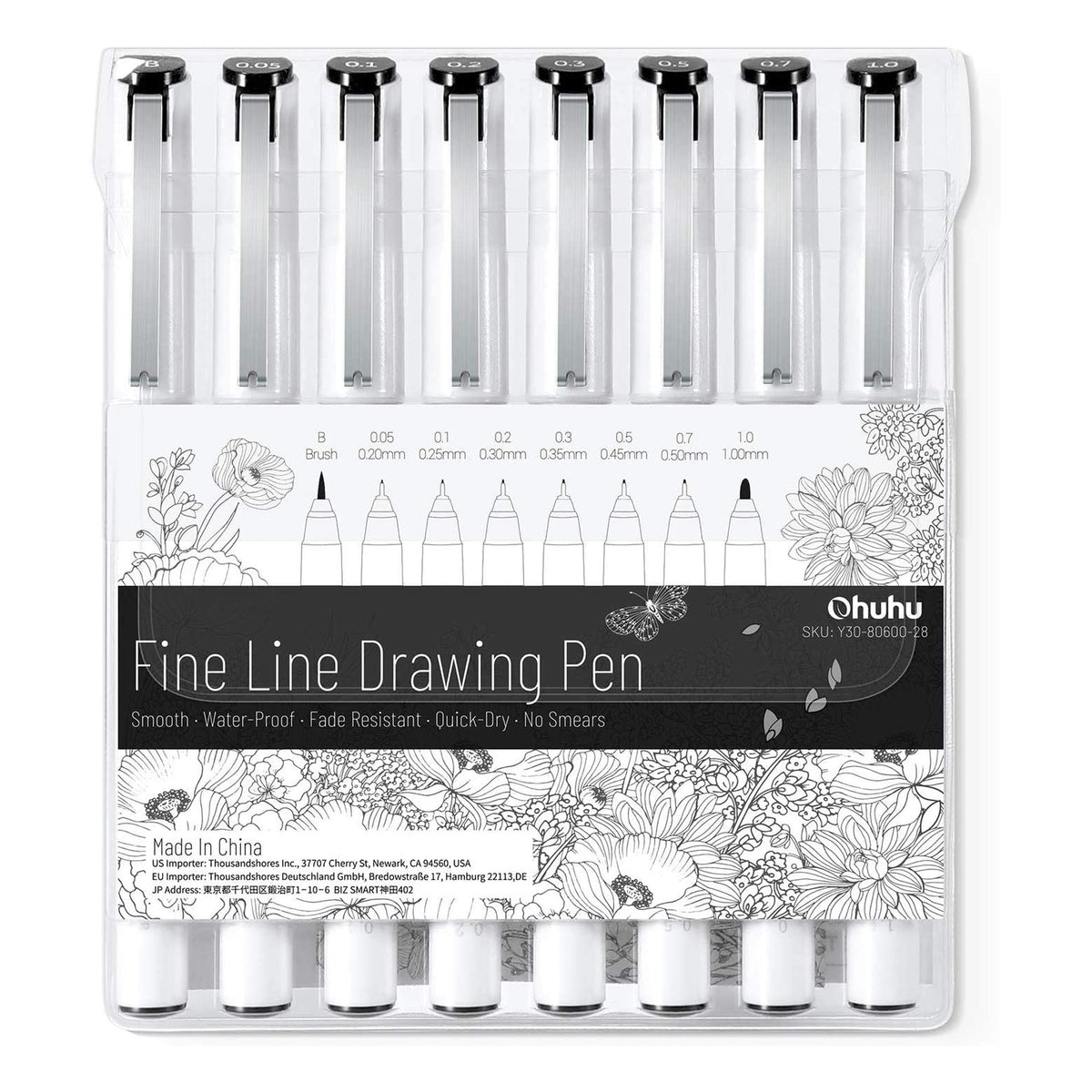 Ohuhu fine line drawing pens 8-pack in portable storage case