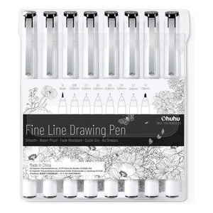 Ohuhu fine line drawing pens 8-pack in portable storage case