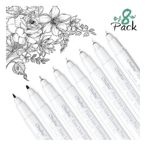 Eight Ohuhu fineliner drawing pens with assorted tip sizes