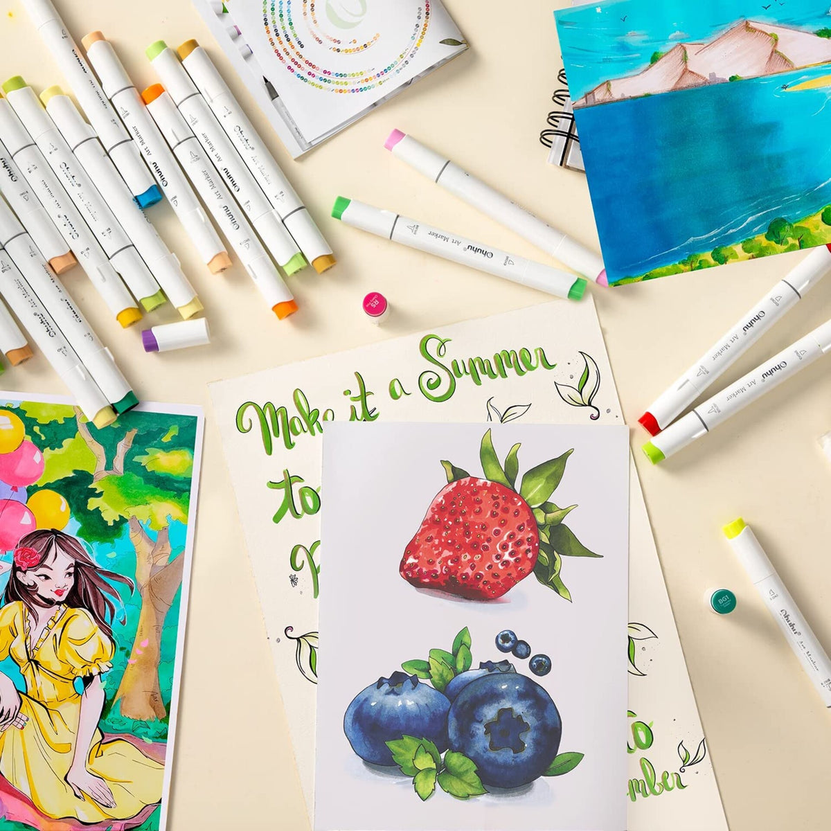 Ohuhu Honolulu B 104+1 Colours Alcohol Markers – 04 workspace