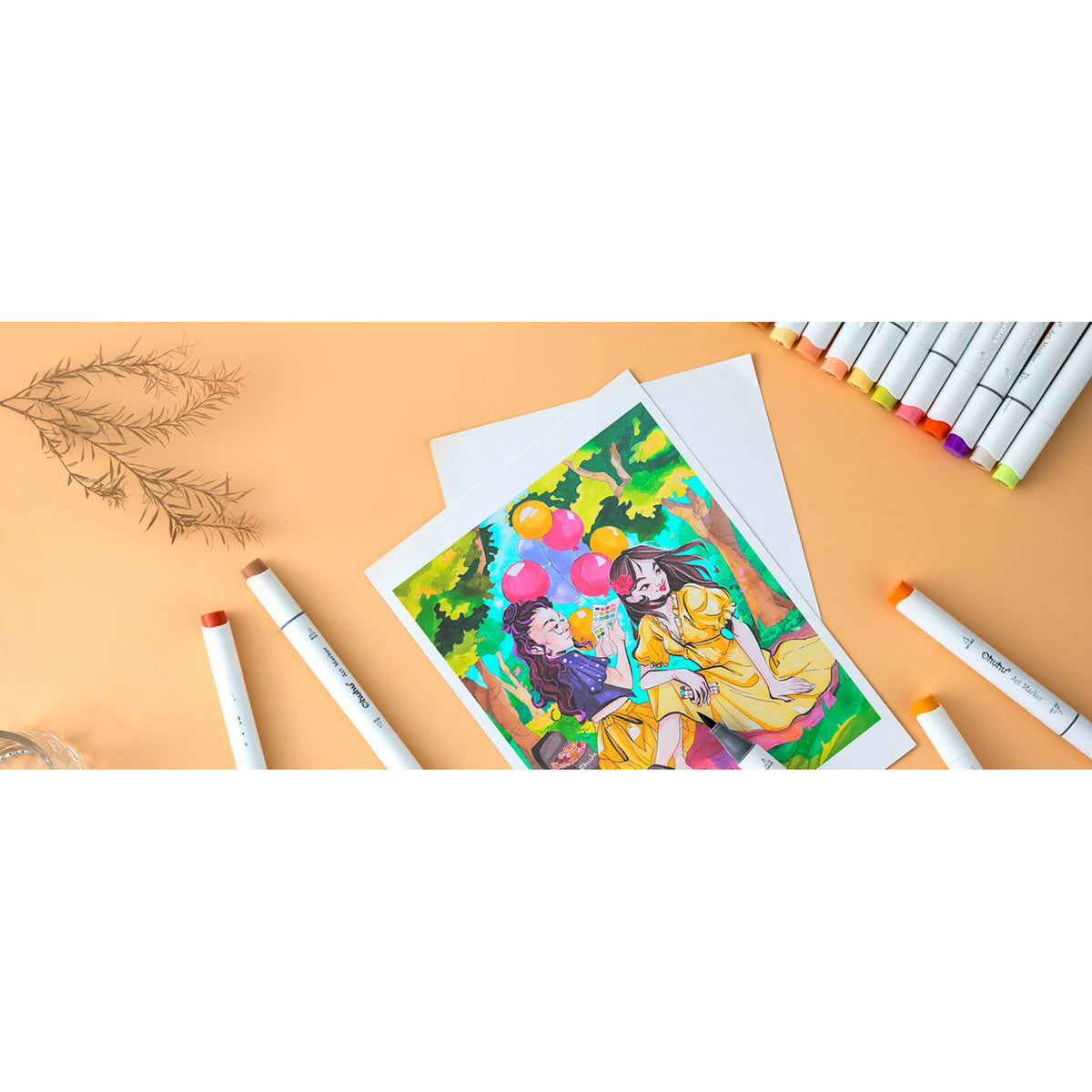 Ohuhu Honolulu B 104+1 Colours Alcohol Markers – 06 illustration