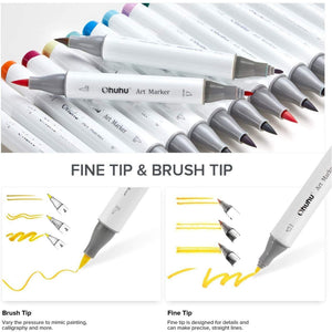 Brush and fine tip comparison for Ohuhu Honolulu B alcohol markers