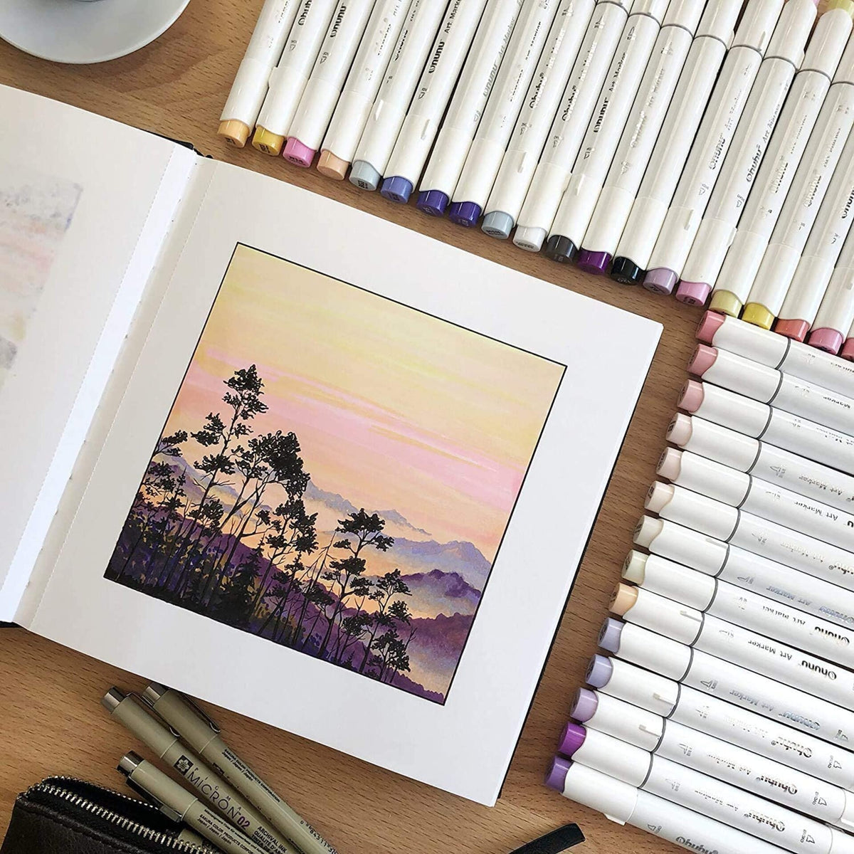 Landscape artwork created with Ohuhu Honolulu B alcohol markers