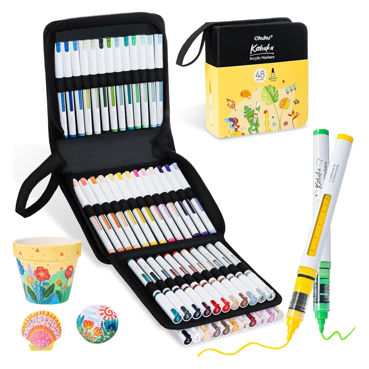 Ohuhu Kahuku 48-colour bullet tip acrylic marker set with carrying case