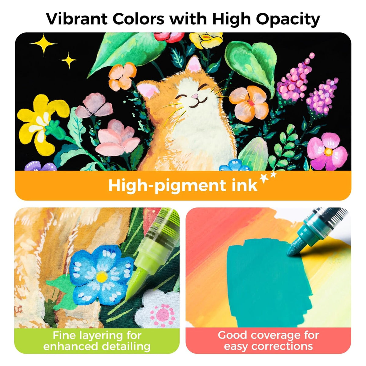High-opacity Ohuhu Kahuku acrylic marker coverage and layering examples