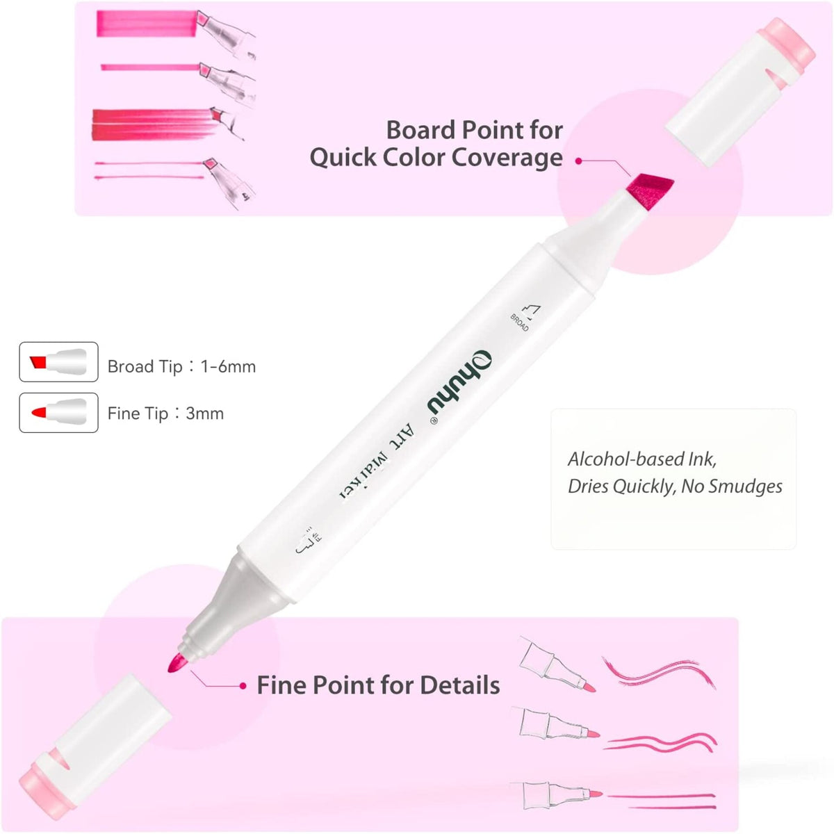 Ohuhu Oahu 320 Colours Alcohol Markers – 02 fine chisel tips