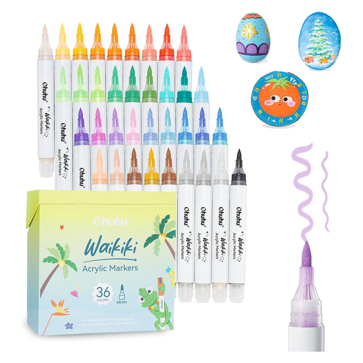 Ohuhu Waikiki 36-colour top-pump brush tip acrylic paint marker set