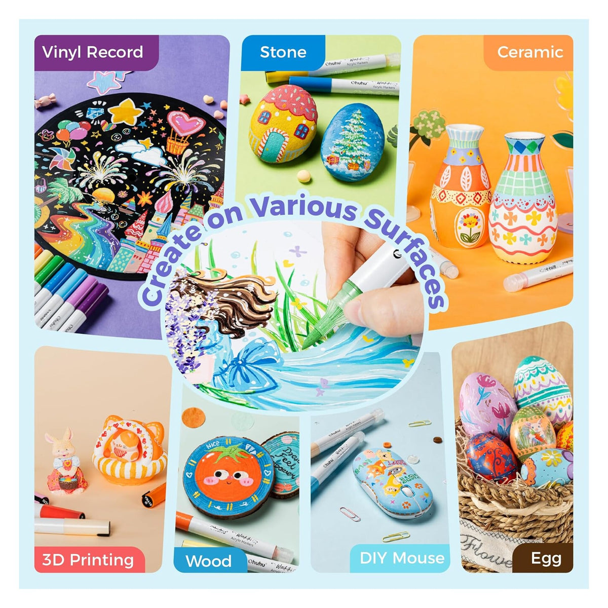 Ohuhu Waikiki acrylic paint markers used on vinyl, stone, ceramic, wood and craft surfaces